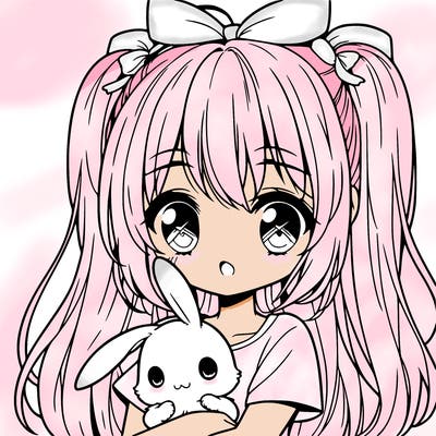 cute manga girl holding a bunny