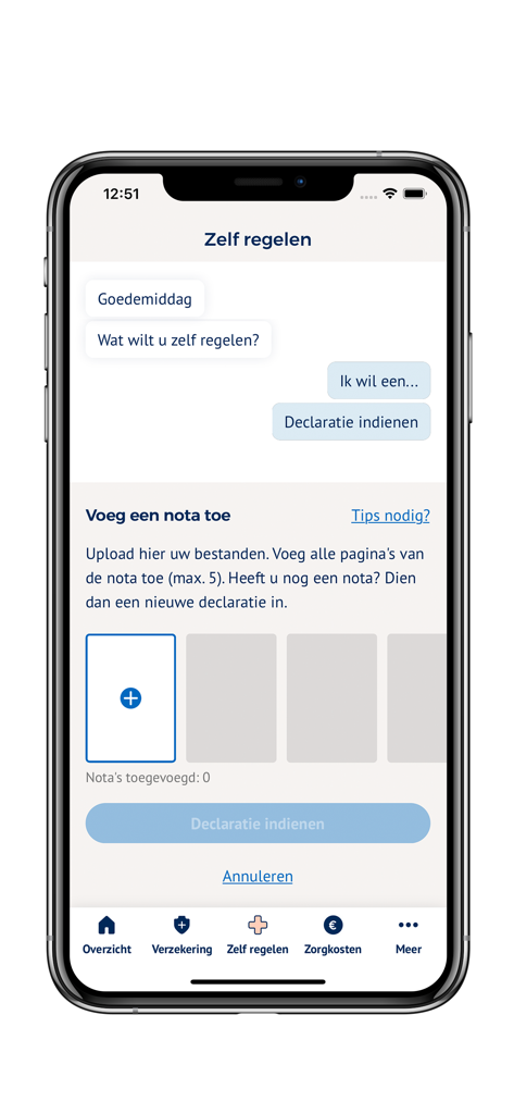 写真アップロードによる医療請求提出のためのZilveren Kruisアプリインターフェイス