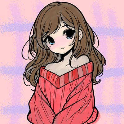 shy pretty girl wearing a sweater that is falling off one shoulder portrait