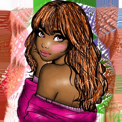 realistic girl with bangs looking over her shoulder