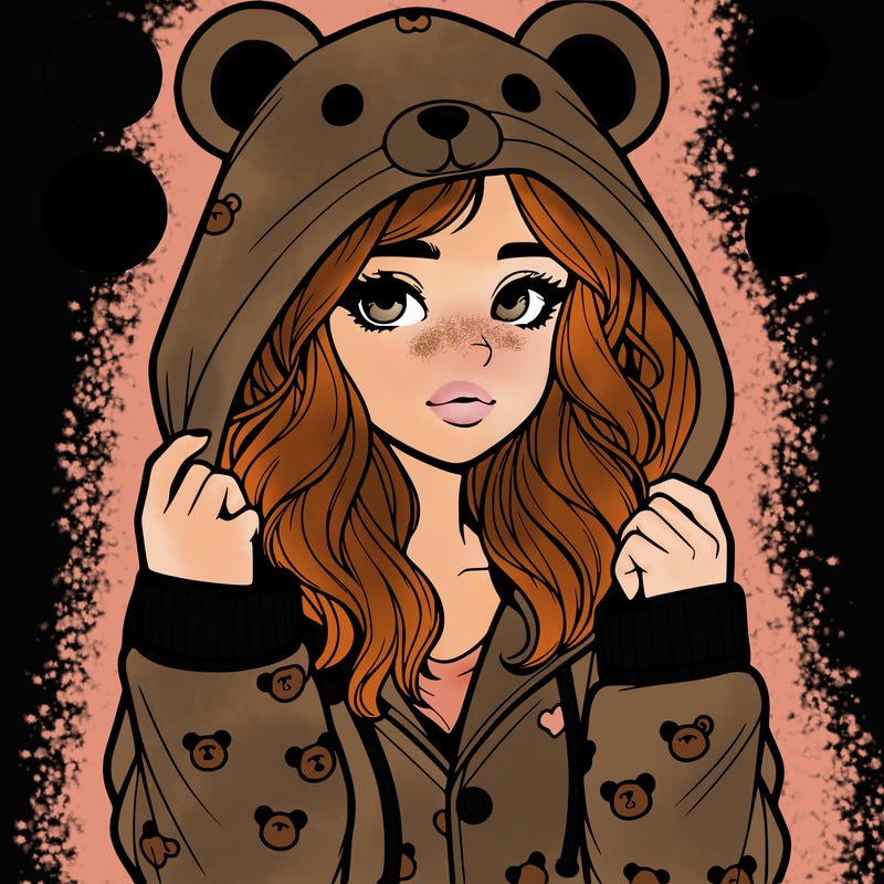 realistic girl in a animal pjs hoodie