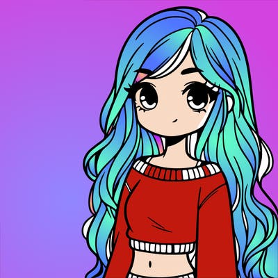 girl with long hair and a crop top with a sweater