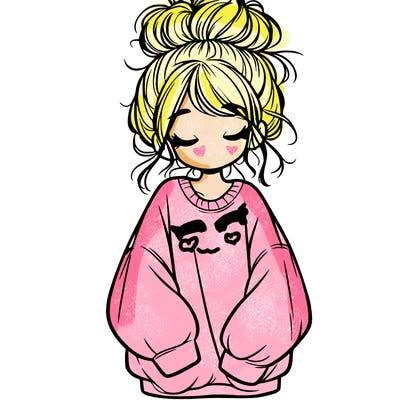 girl with baggy sweatshirt and messy bun