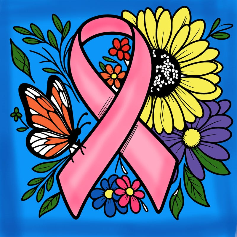 cancer awareness symbol with flowers and butterflies
