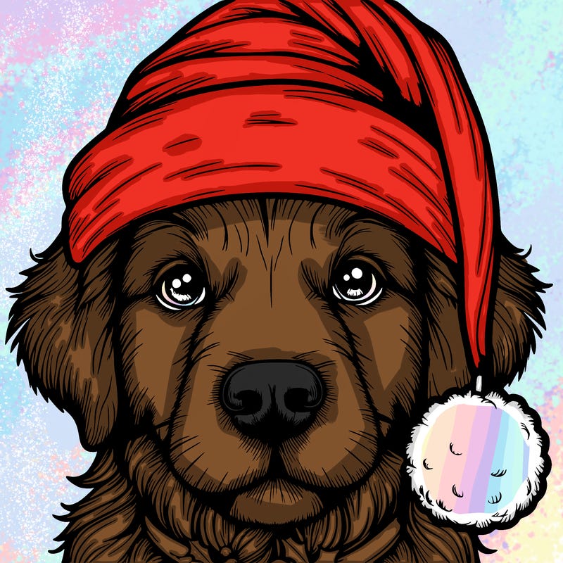 realistic dog with a christmas hat