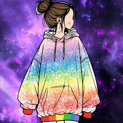 realistic girl with a oversized sweatshirt on and a bun