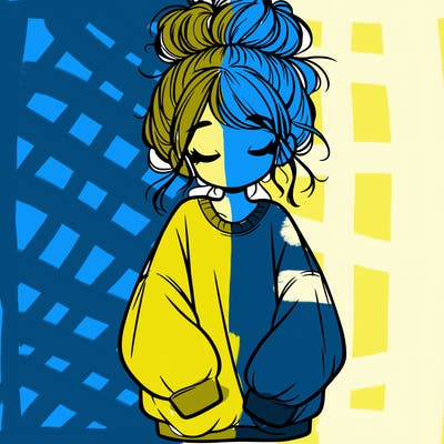 girl with baggy sweatshirt and messy bun