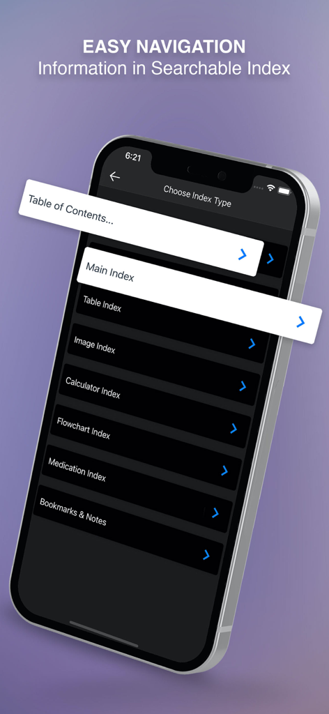 Clinical Anesthesia MGH HBK - Clinical Anesthesia MGH app screen showing searchable index categories for easy navigation