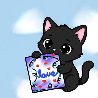 a small cat with a blank sheet of paper in its hand. the cat is sooooooo cute!