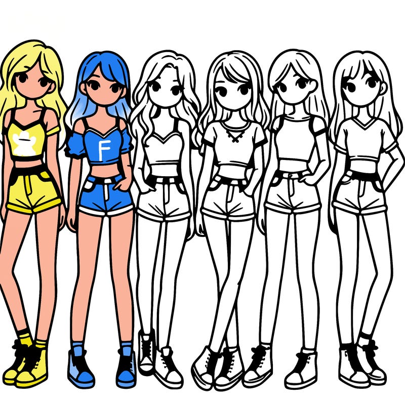 a group of girls wearing crop tops and shorts