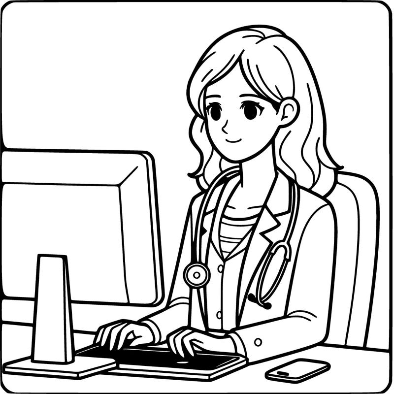 female  doctor look at her computer..: