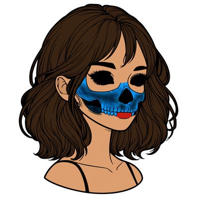 realistic girl with skull