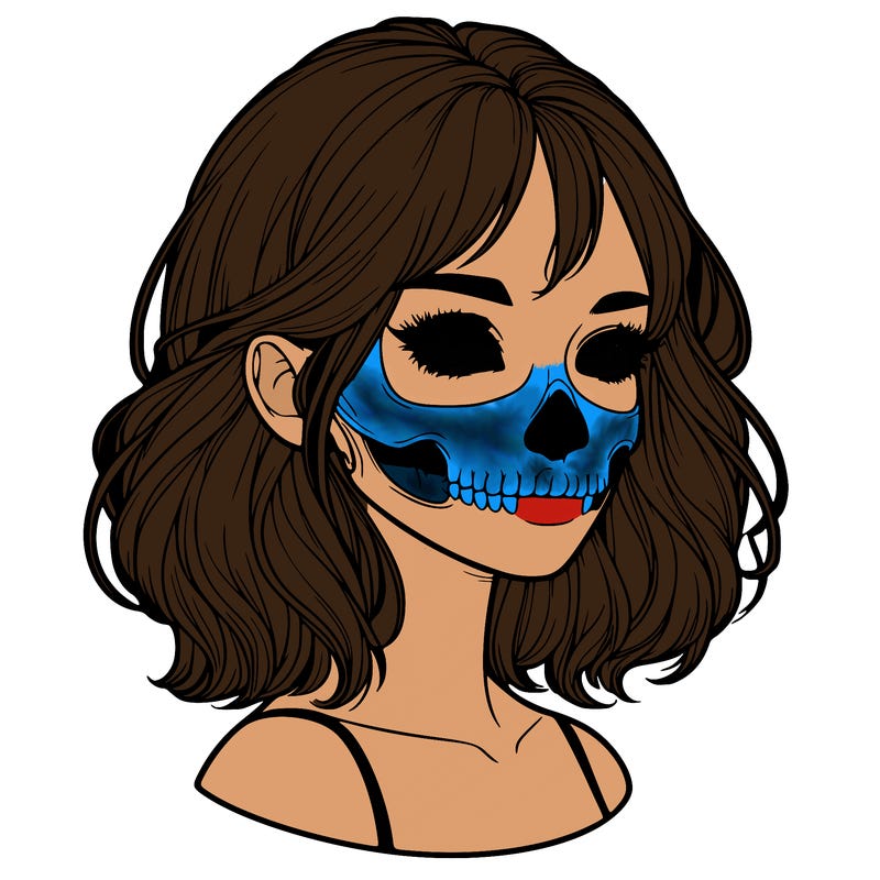 realistic girl with skull