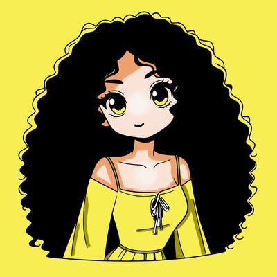 a black anime girl with long afro hair