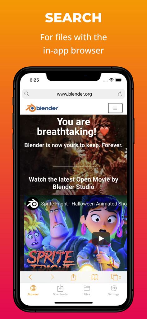 La app fGet mostrando el navegador dentro de la app para búsqueda y gestión de archivos