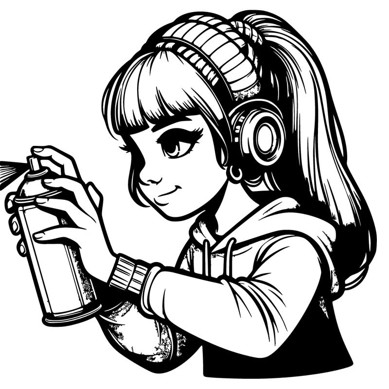 realistic girl spray painting