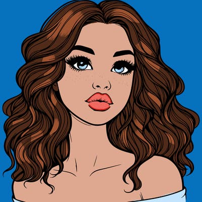 realistic girl with wavy hair and lips