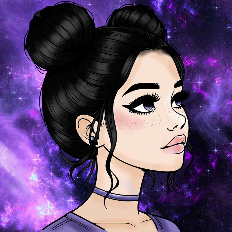 realistic girl with buns on the top of her head