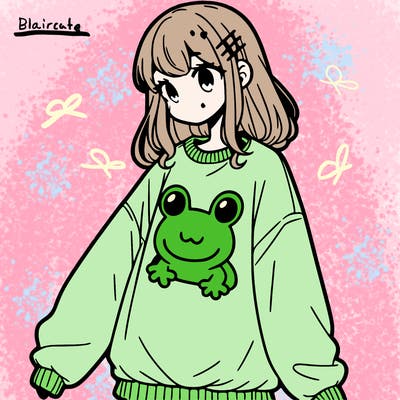 girl wearing frogging sweatshirt