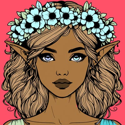 realistic female elf with flower crown