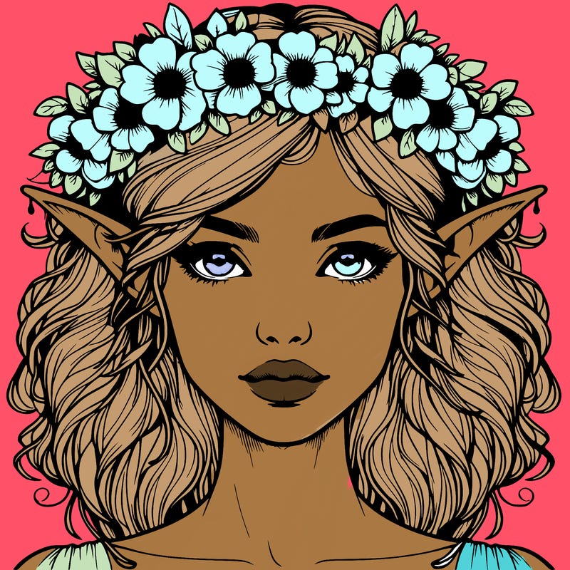 realistic female elf with flower crown