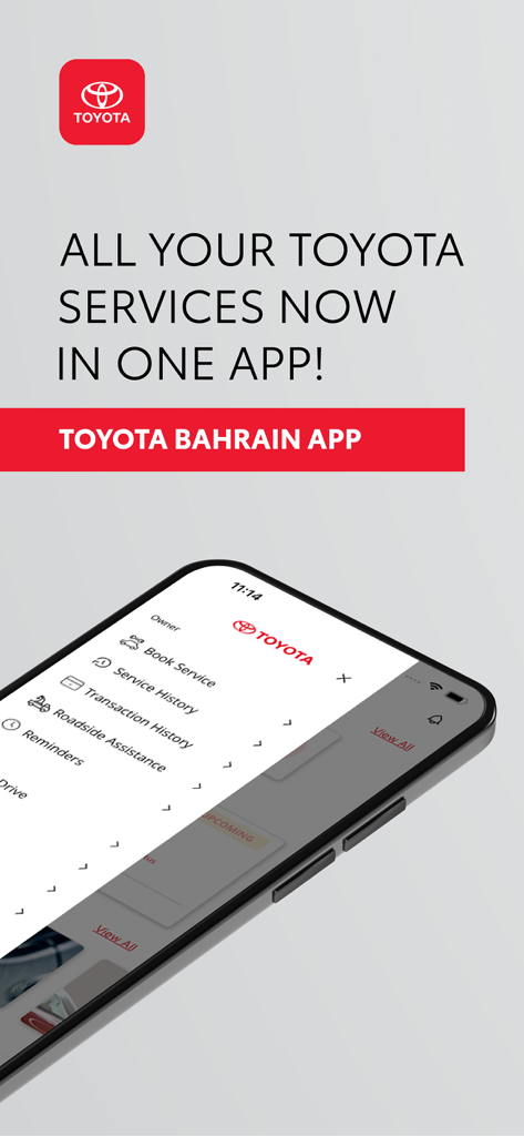 Toyota Bahrain - Toyota Bahrain mobile app interface displaying automotive services like service booking and roadside assistance