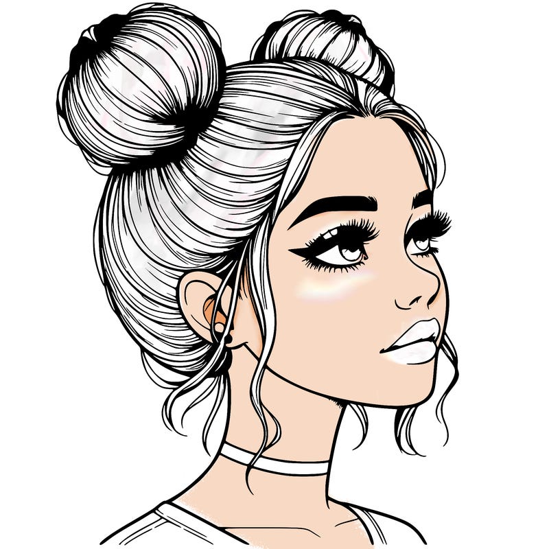 realistic girl with buns on the top of her head