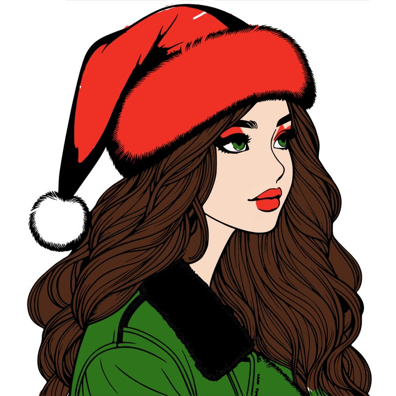 realistic girl in santa hat