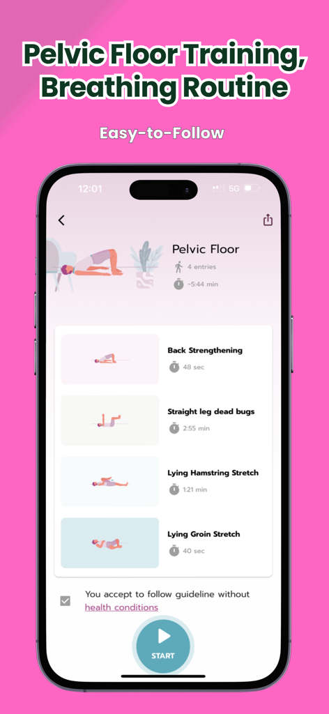 Kegel Men: Breathing Exercises - Kegel Men App-Bildschirm, der eine geführte Beckenbodentrainings- und Atemroutine zeigt