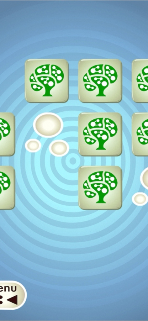 Zogaj Memo Gym - Zogaj Memo Gym brain training interface with a memory matching game featuring green brain icons on a blue ripple background
