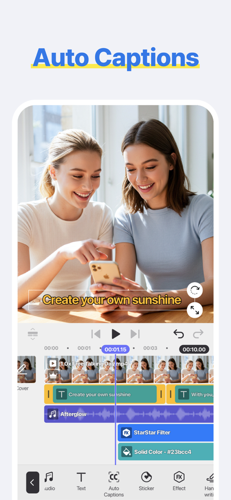 Interface mobile de l'application Spring Video Editor présentant la fonctionnalité de sous-titres automatiques IA sur une vidéo de réseau social