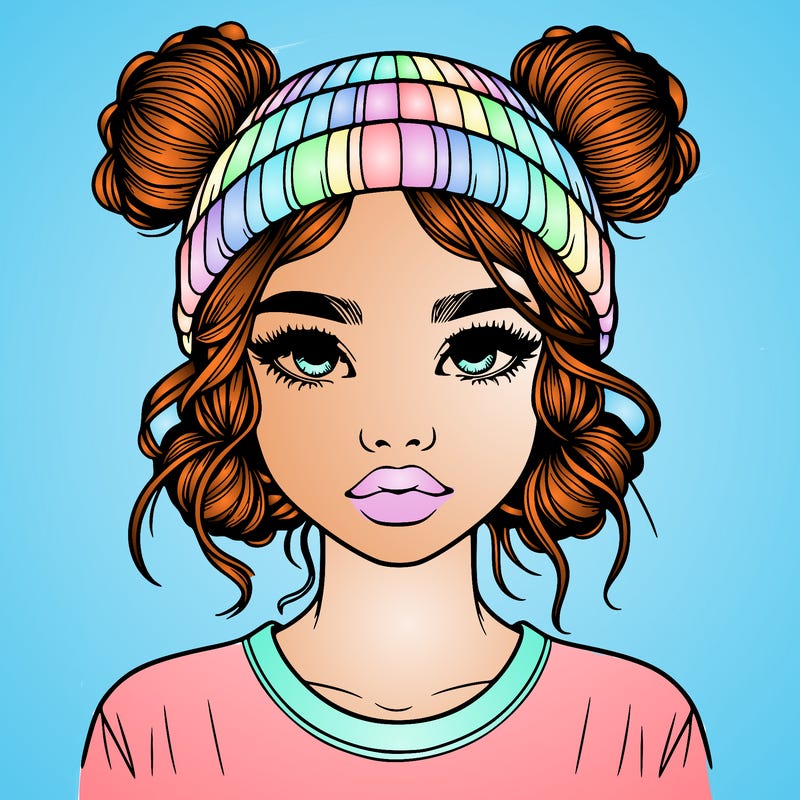 realistic girl with buns in her hair with a beanie on