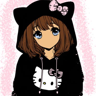 a girl wearing a hello kitty sweater with hood also realistic