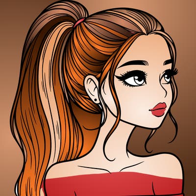 a beautiful and realistic girl with a high pony tail