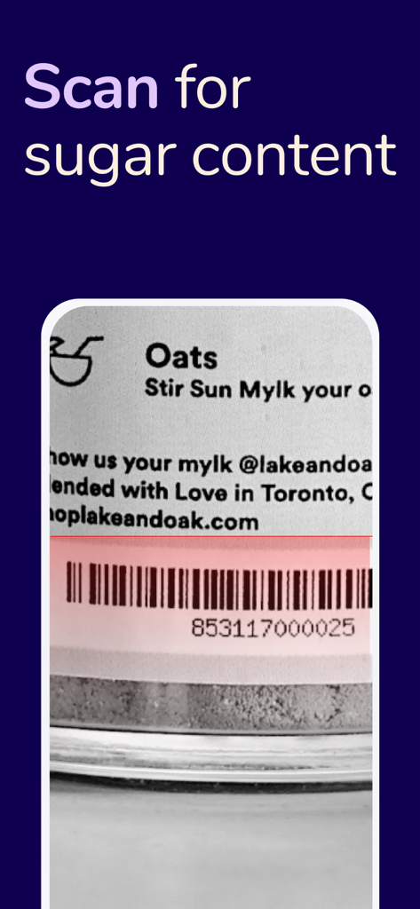 Sugarfree Quit Sugar Addiction - Scanning a food barcode with the app to check for hidden sugar content