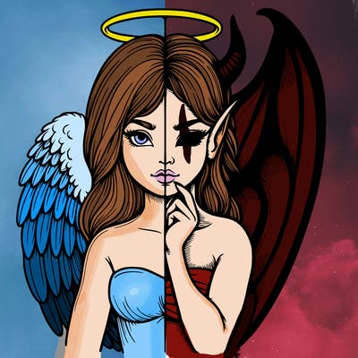 realistic angel half demon