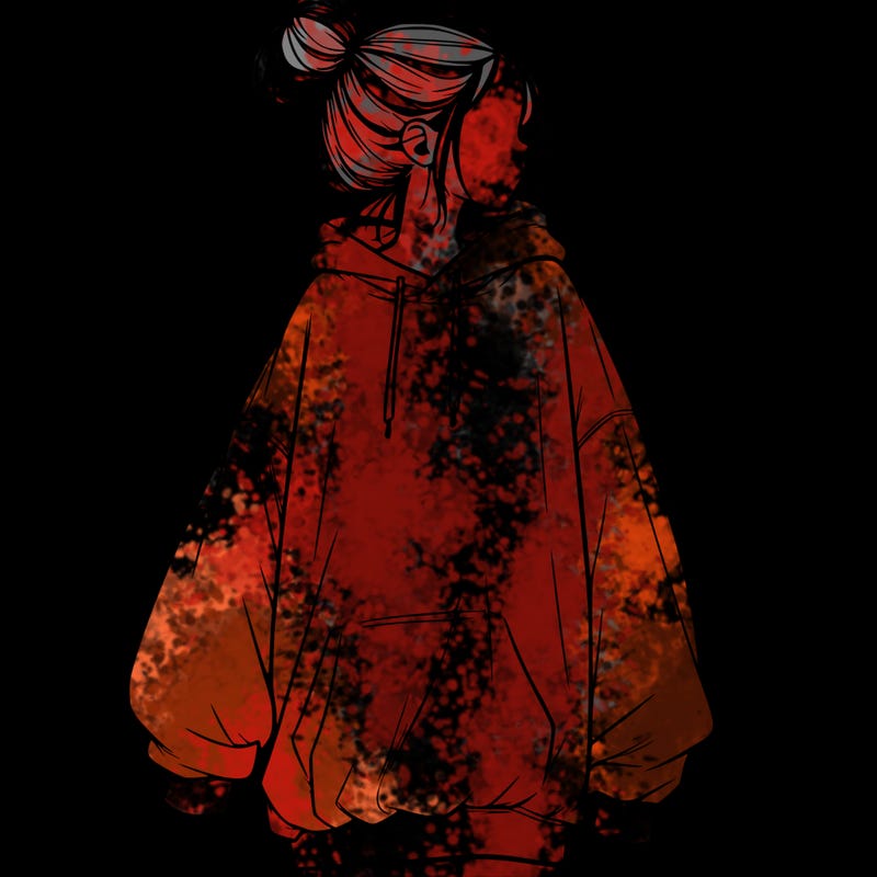 realistic girl with a oversized sweatshirt on and a bun