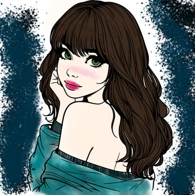 realistic girl with bangs looking over her shoulder