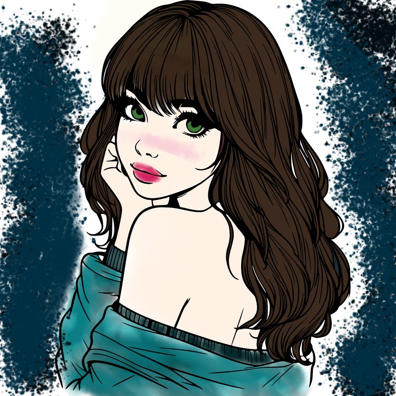 realistic girl with bangs looking over her shoulder