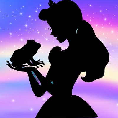 a shadow of a princess holding a frog realistic