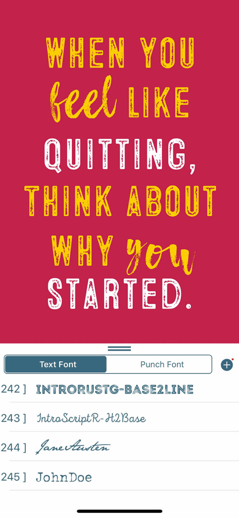 Quotes Creator - Quote Maker - Motivational quote design interface showing different font style options