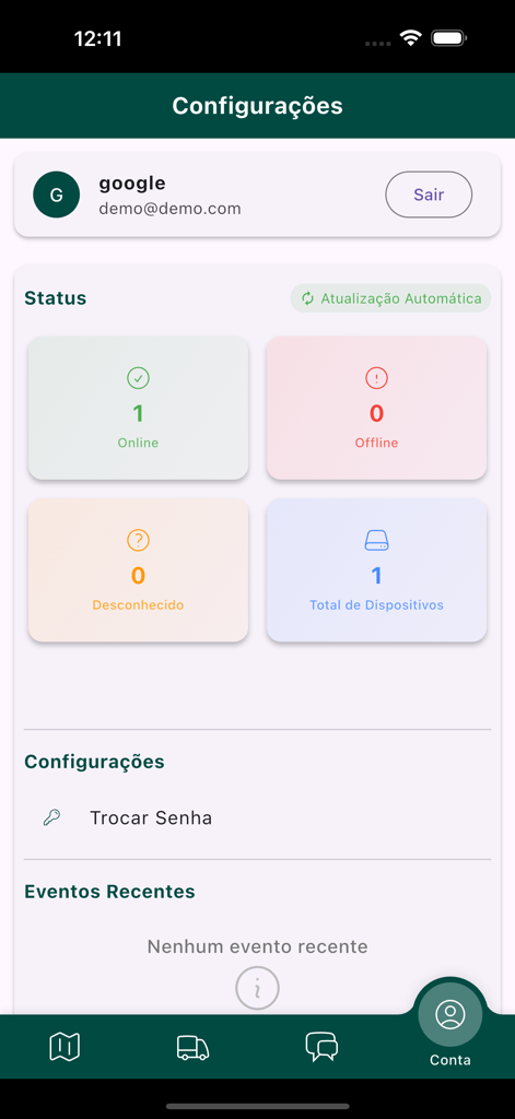 Auto Tracker 3.0 - Auto Tracker 3.0 settings screen displaying device status and account info
