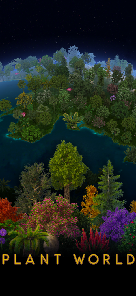 A detailed 3D visualization of diverse global flora and trees in the Plant World section of Earth 3D World Atlas