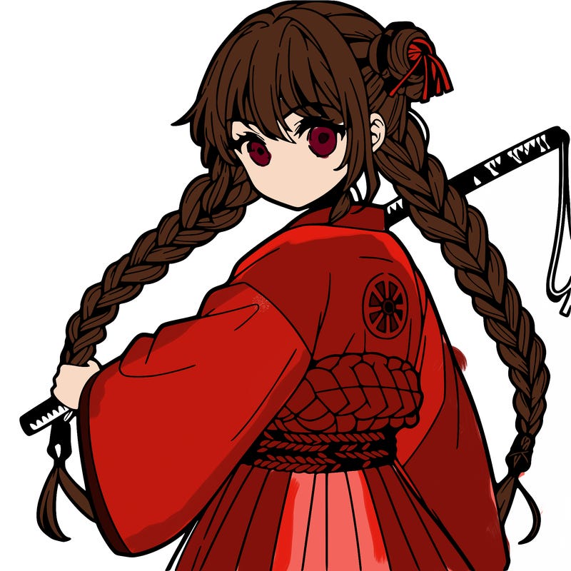 anime girl with three braids and a katana whip