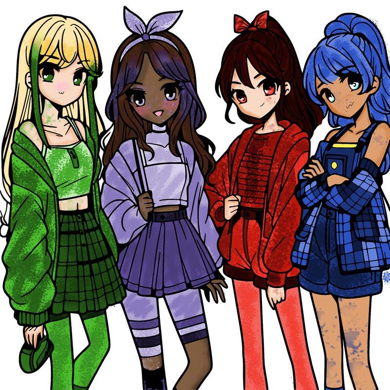 teen manga girls group of 4