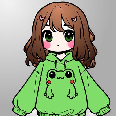 girl wearing frogging sweatshirt