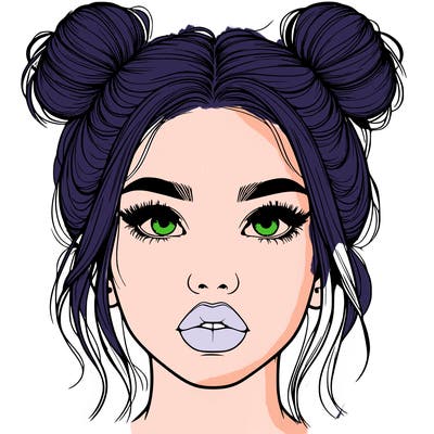 realistic girl with two buns on her hair and lips