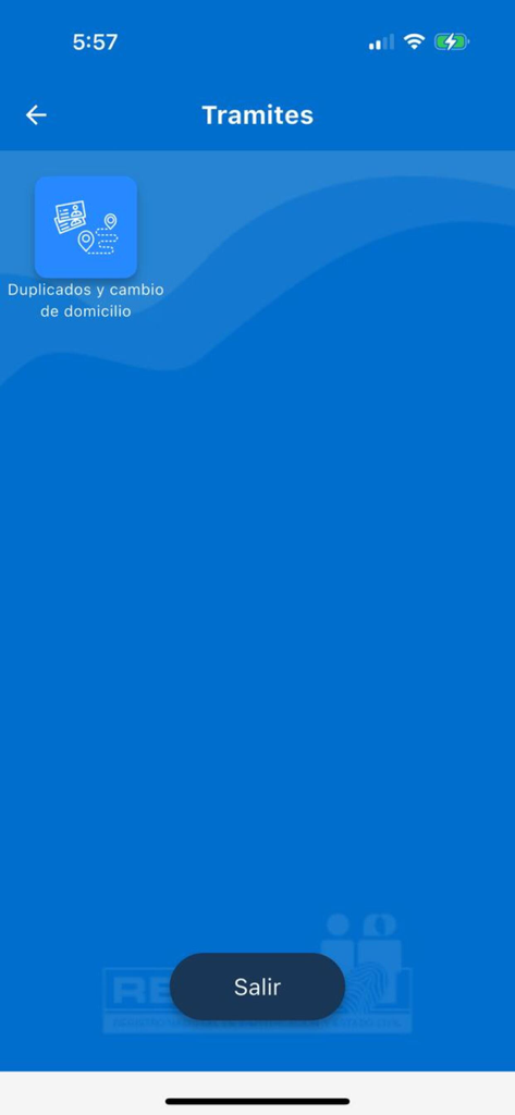 DNI BioFacial - DNI BioFacial app menu showing options for Peruvian ID duplicates and address changes