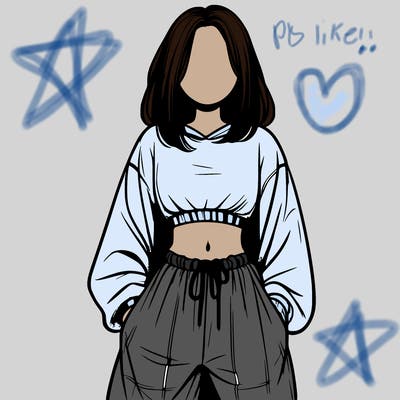 realistic girl faceless with baggy pants and a crop top