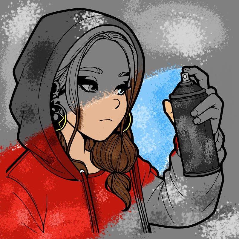 a realistic girl, spray painting
